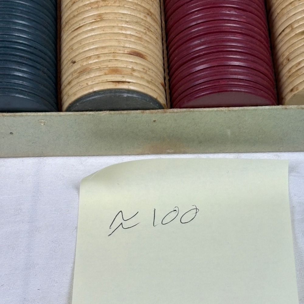Vtg US Anchor Clay Poker Chips 100 Count Assorted Colors 1.5 Inch Plain w/ Box - Picture 10 of 10
